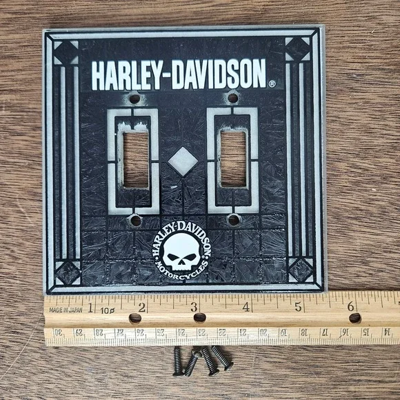 Harley-Davidson Skull Double Toggle Light Switch Cover Black White GLASS - Picture 2 of 5